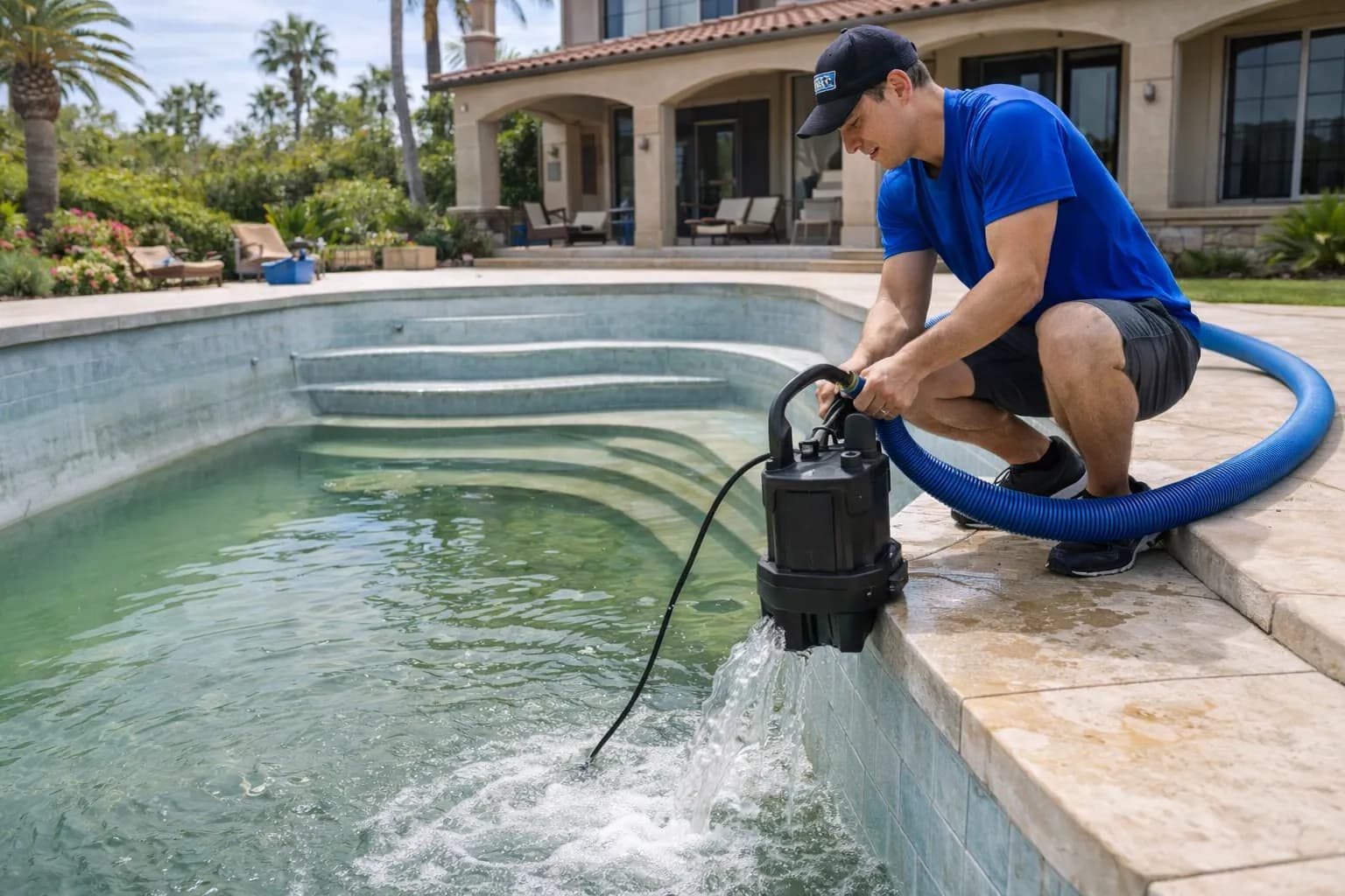 Professional pool filter cleaning technician