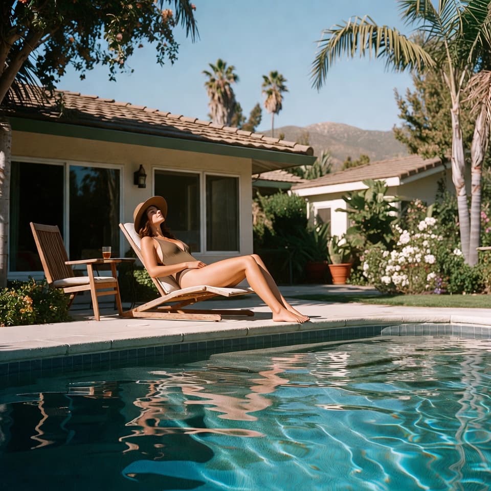 Person floating peacefully in pristine blue pool