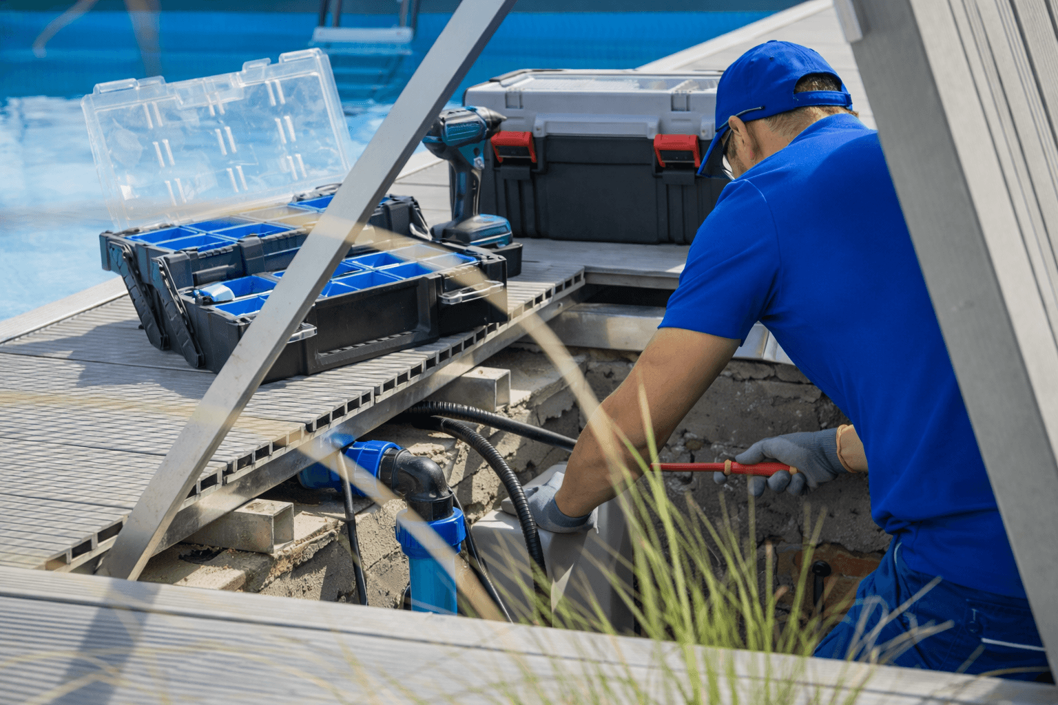 Professional pool equipment repair technician