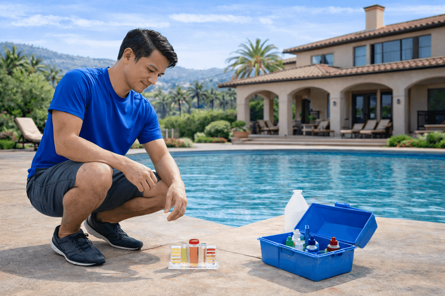 Professional pool chemical balancing technician